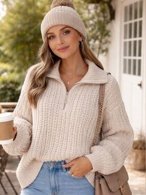 Aerie cable knit relaxed sweater oversized